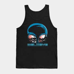 Aliens are real, believe Extraterrestrial life exists graphic, UFO outer space lover cartoon, Men Women Tank Top